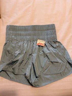 FP Movement by Free People Olive Green Athletic Shorts with Smocked Waist